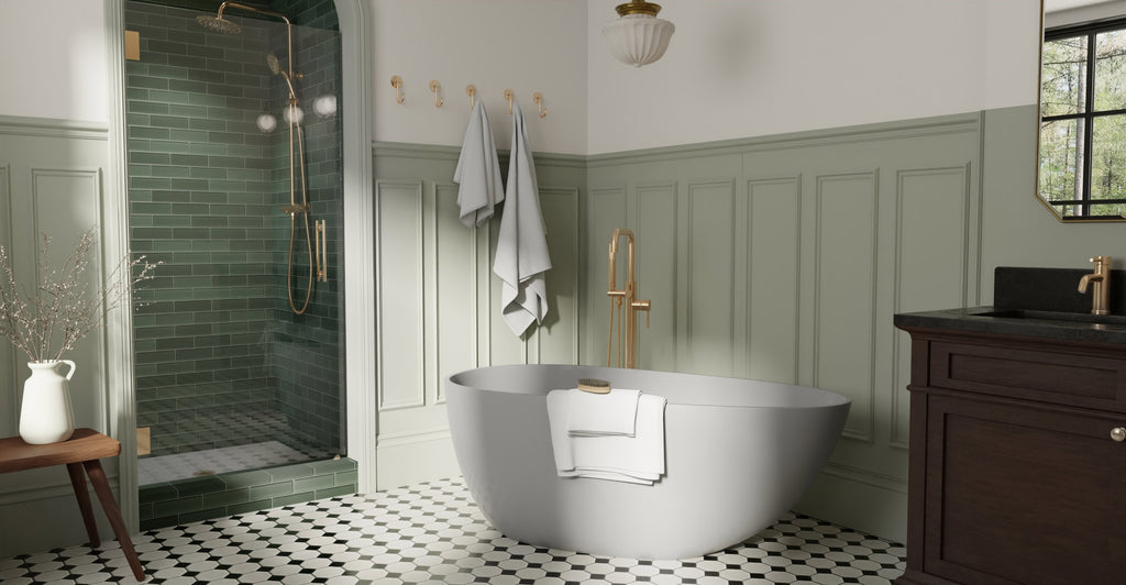 Badeloft BW-01-S-GRY glossy grey freestanding bathtub, lifestyle view 7
