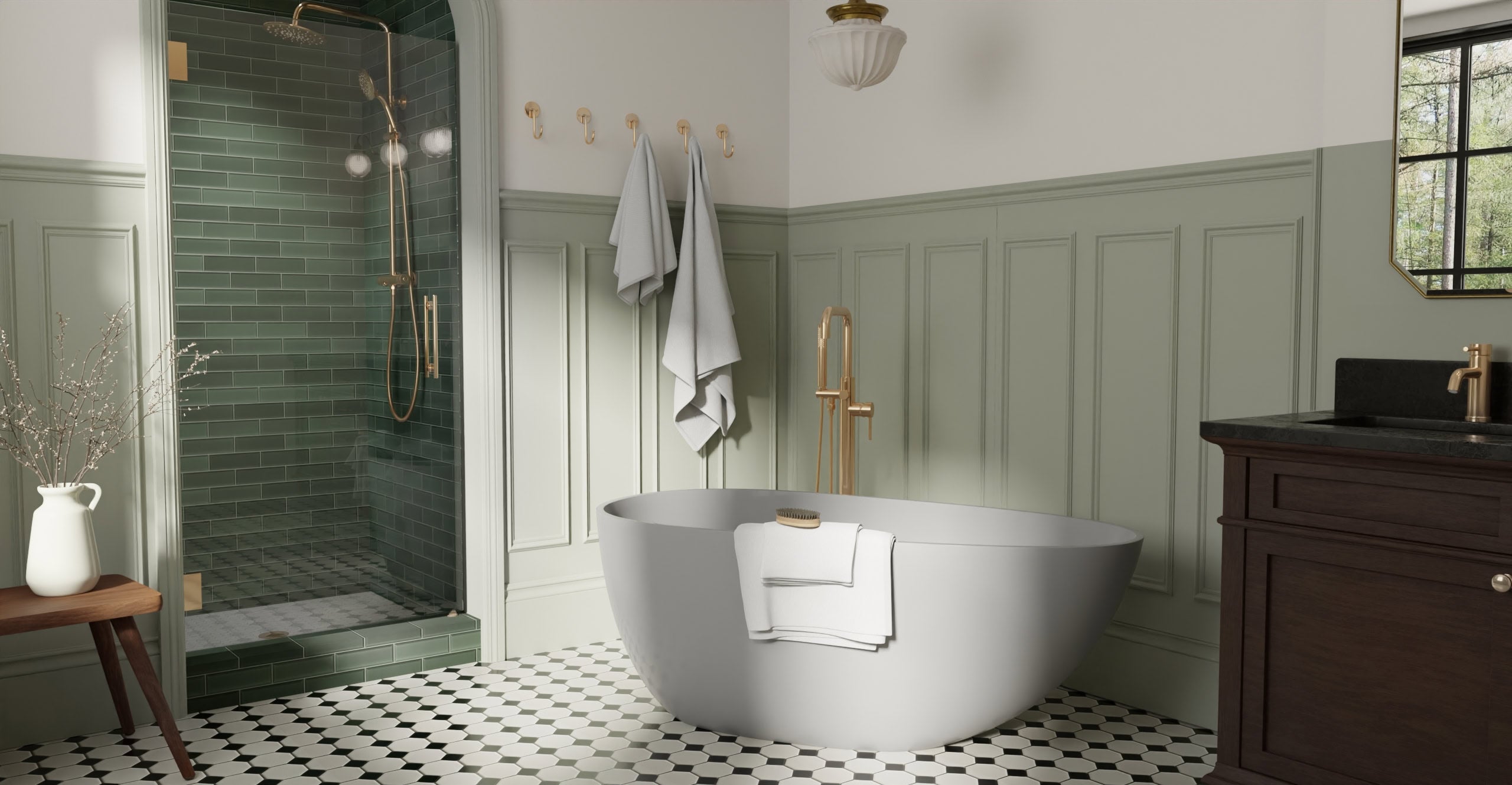 Badeloft BW-01-S-GRY glossy grey freestanding bathtub, lifestyle view 7