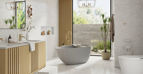 Badeloft BW-01-S-GRY matte grey freestanding bathtub, lifestyle view 4