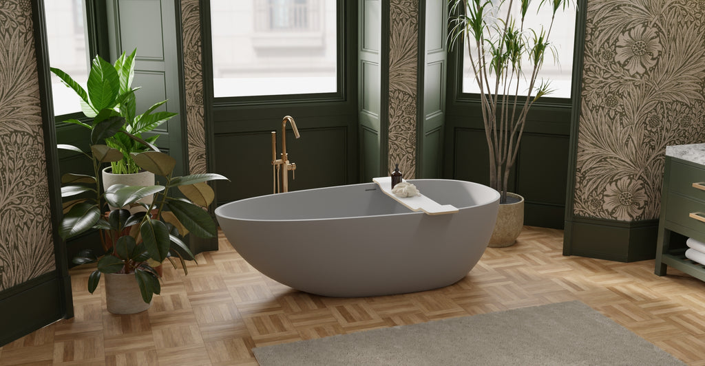 Badeloft BW-01-XL-GRY matte grey freestanding bathtub, lifestyle view 7