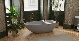 Badeloft BW-01-XL-GRY matte grey freestanding bathtub, lifestyle view 7