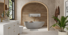Badeloft BW-01-XL-GRY matte grey freestanding bathtub, lifestyle view