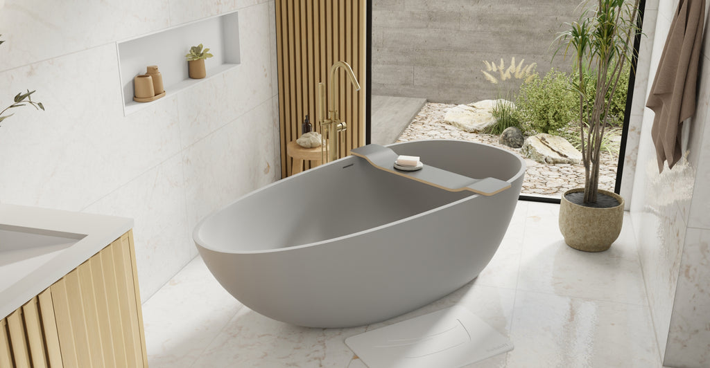 Badeloft BW-01-XL-GRY matte grey freestanding bathtub, lifestyle view 6