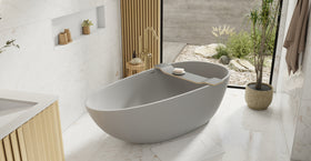 Badeloft BW-01-XL-GRY matte grey freestanding bathtub, lifestyle view 6