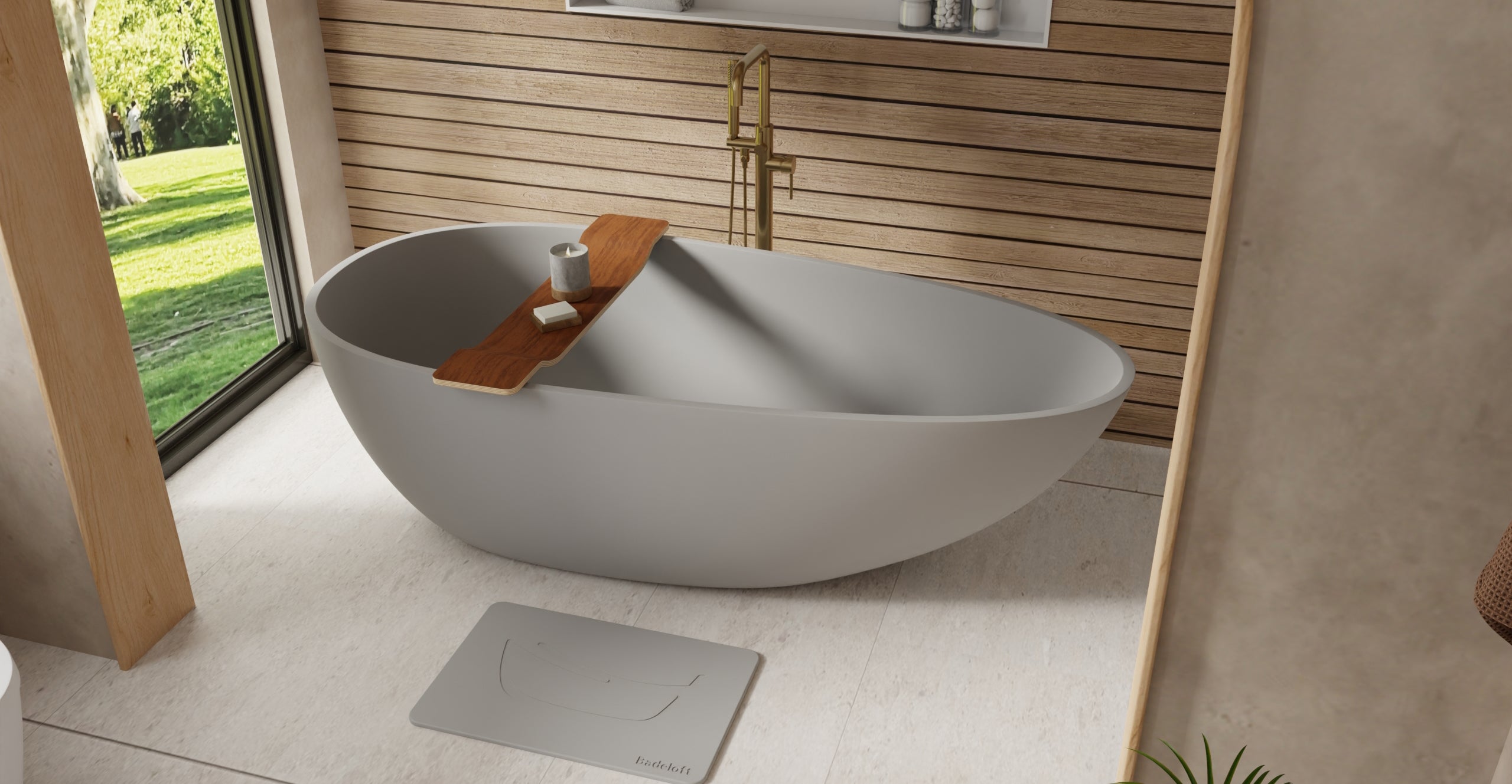 Badeloft BW-01-XL-GRY matte grey freestanding bathtub, lifestyle view 3
