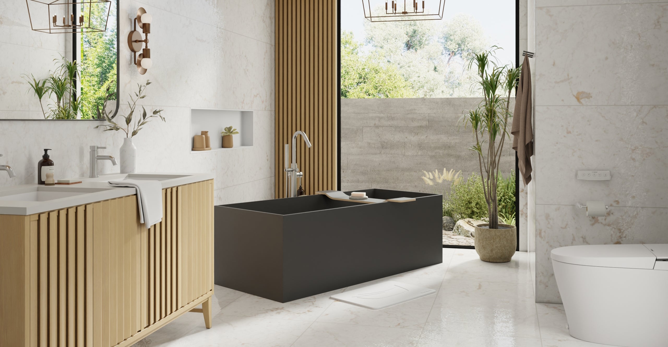 Badeloft BW-06-XL-BLK matte black freestanding bathtub, lifestyle view 4