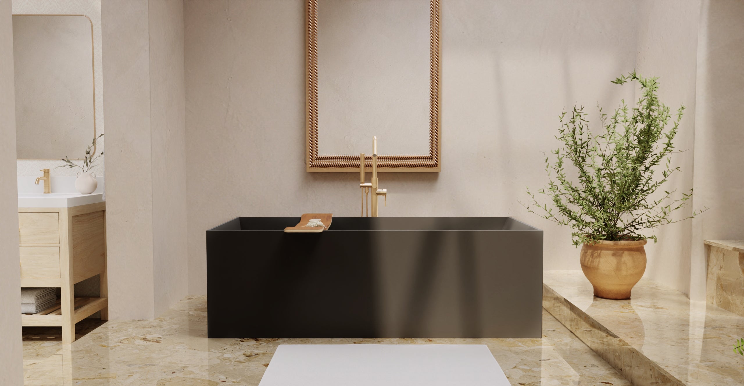 Badeloft BW-06-XL-BLK matte black freestanding bathtub, lifestyle view 7