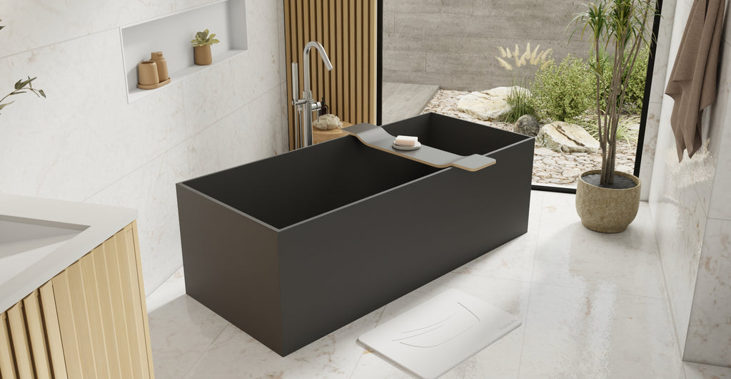 Badeloft BW-06-XL-BLK matte black freestanding bathtub, lifestyle view 6