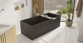 Badeloft BW-06-XL-BLK matte black freestanding bathtub, lifestyle view 6