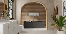 Badeloft BW-06-XL-BLK matte black freestanding bathtub, lifestyle view