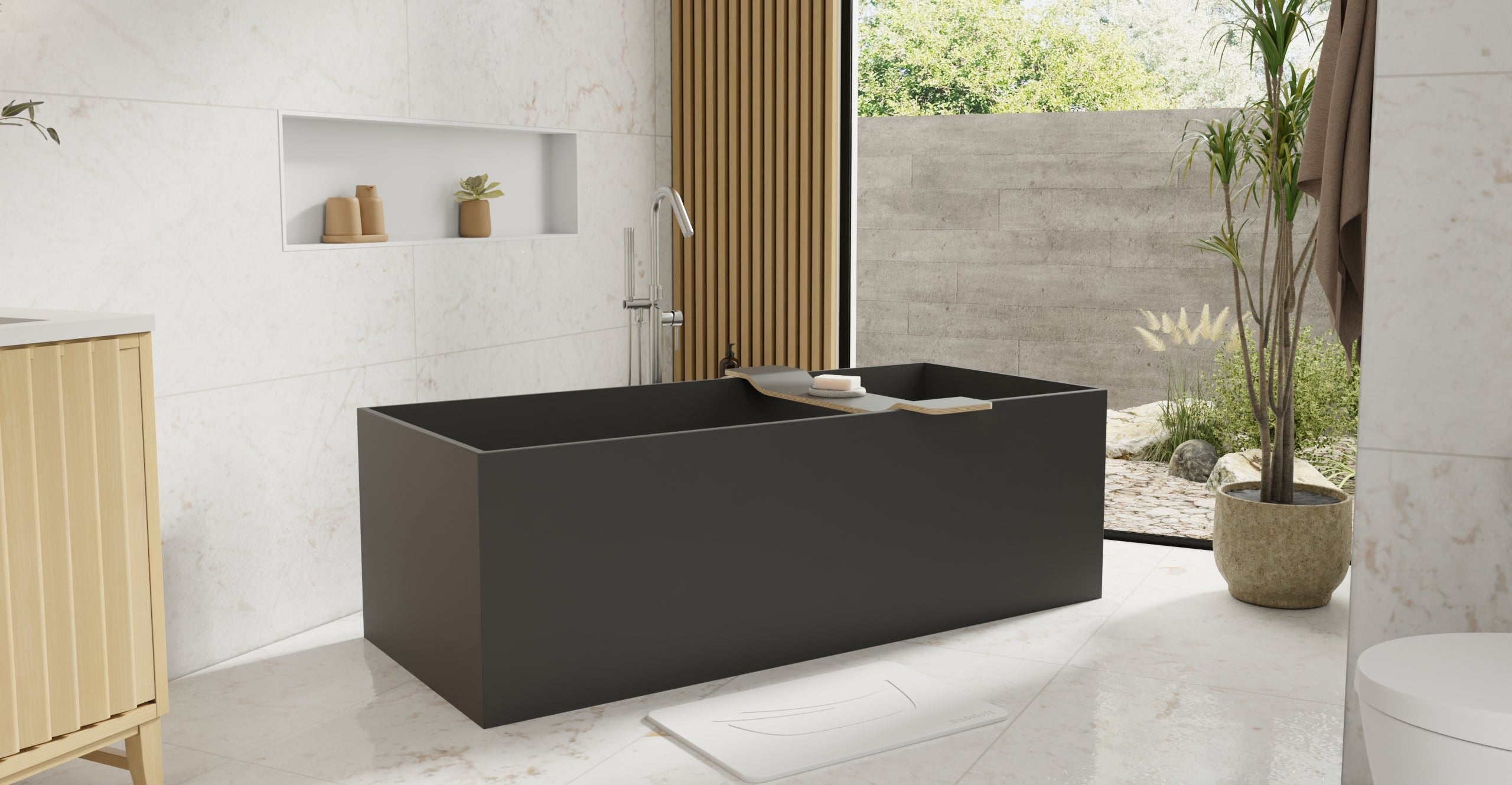 Badeloft BW-06-XL-BLK matte black freestanding bathtub, lifestyle view 5