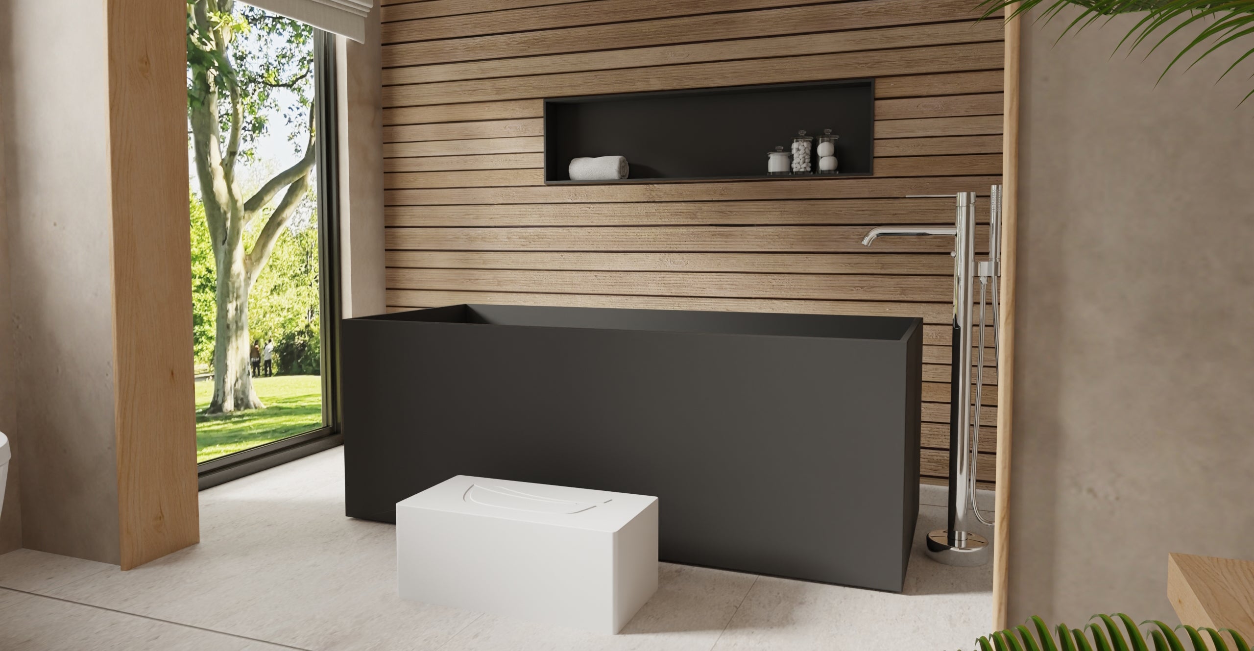 Badeloft BW-06-L-BLK matte black freestanding bathtub, lifestyle view 2