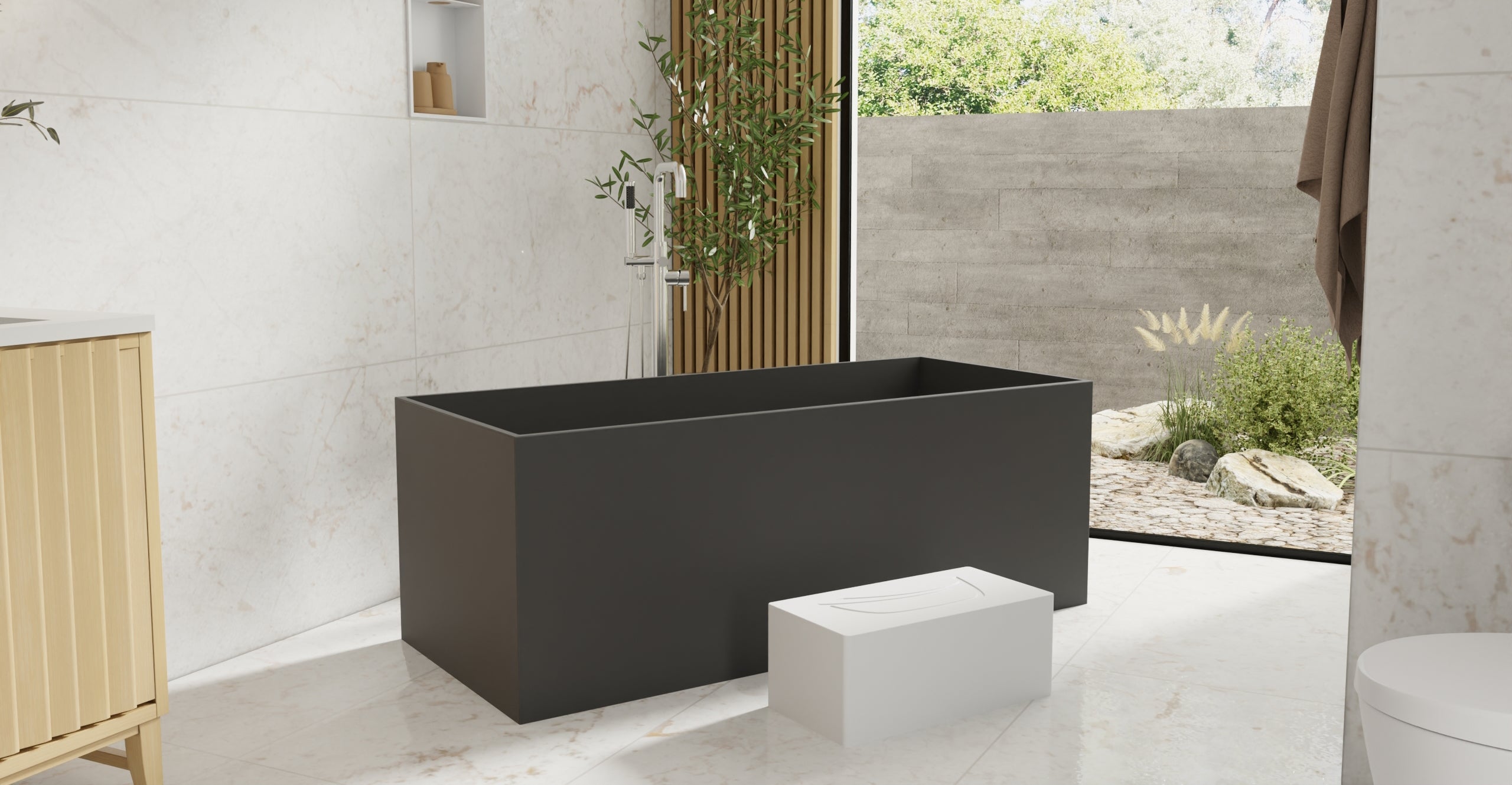 Badeloft BW-06-L-BLK matte black freestanding bathtub, lifestyle view 5
