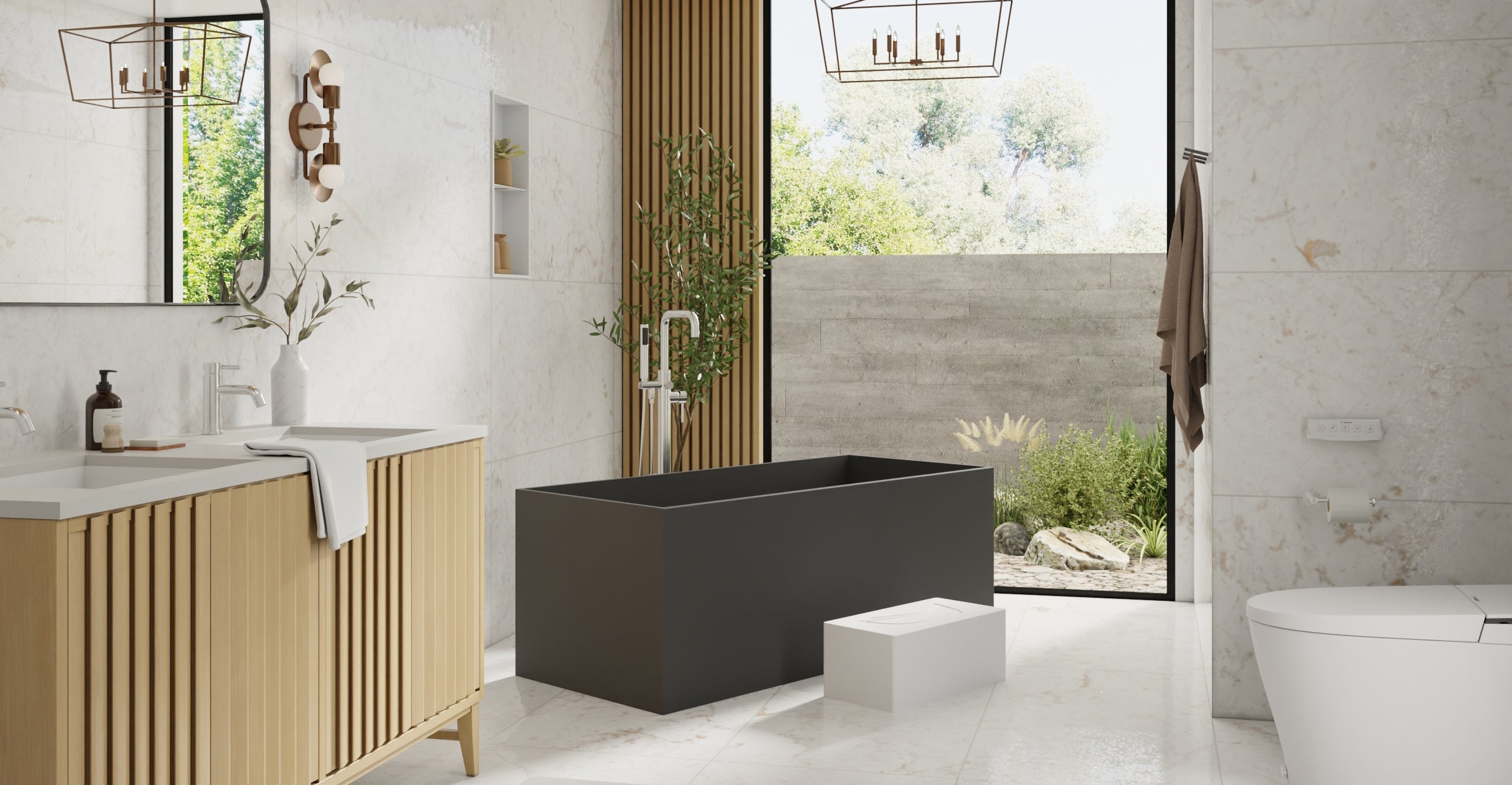 Badeloft BW-06-L-BLK matte black freestanding bathtub, lifestyle view 4