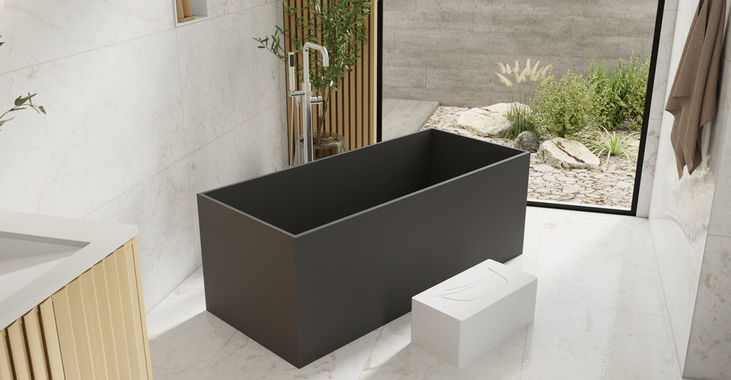 Badeloft BW-06-L-BLK matte black freestanding bathtub, lifestyle view 6