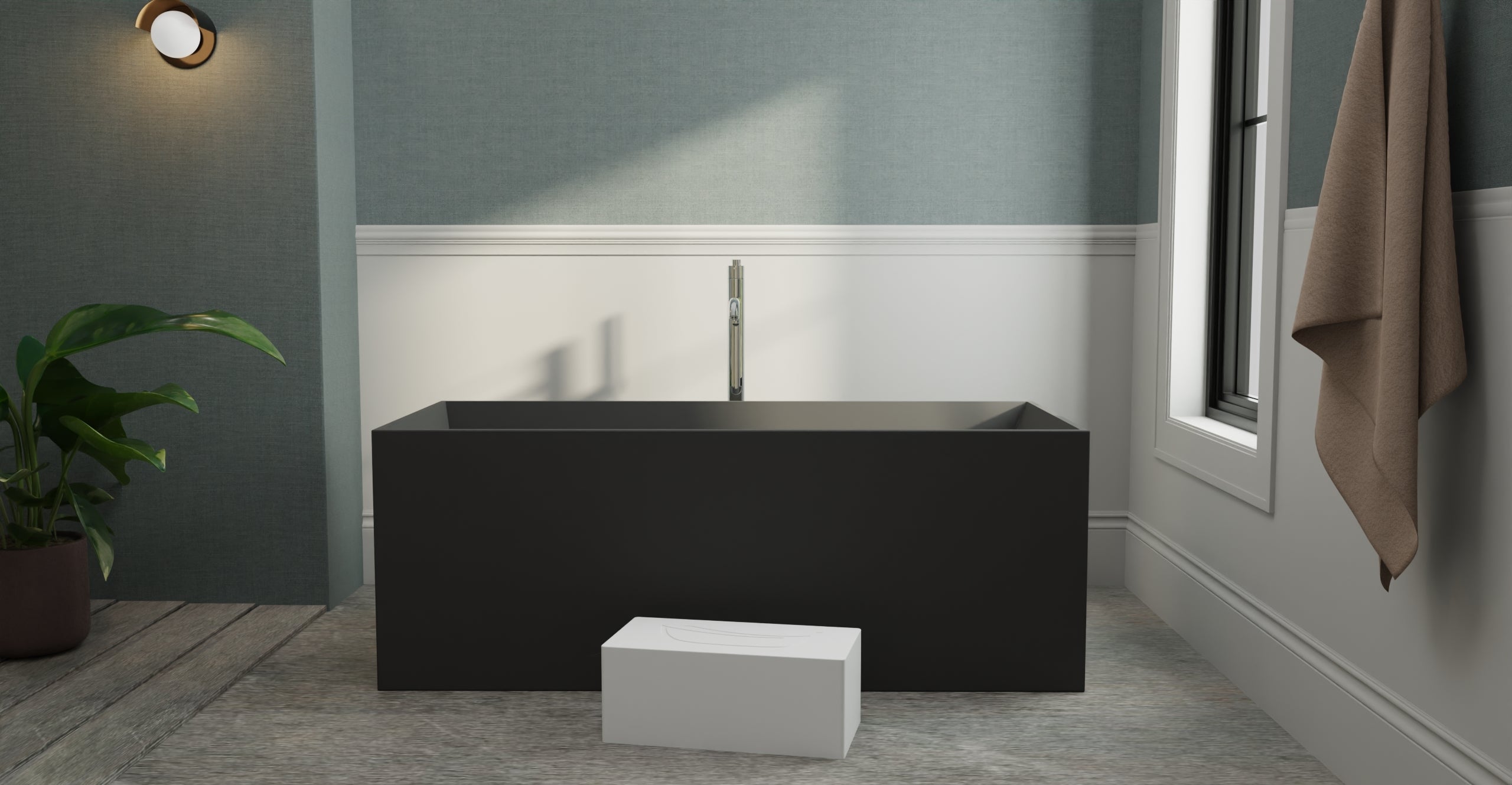 Badeloft BW-06-L-BLK matte black freestanding bathtub, lifestyle view 7