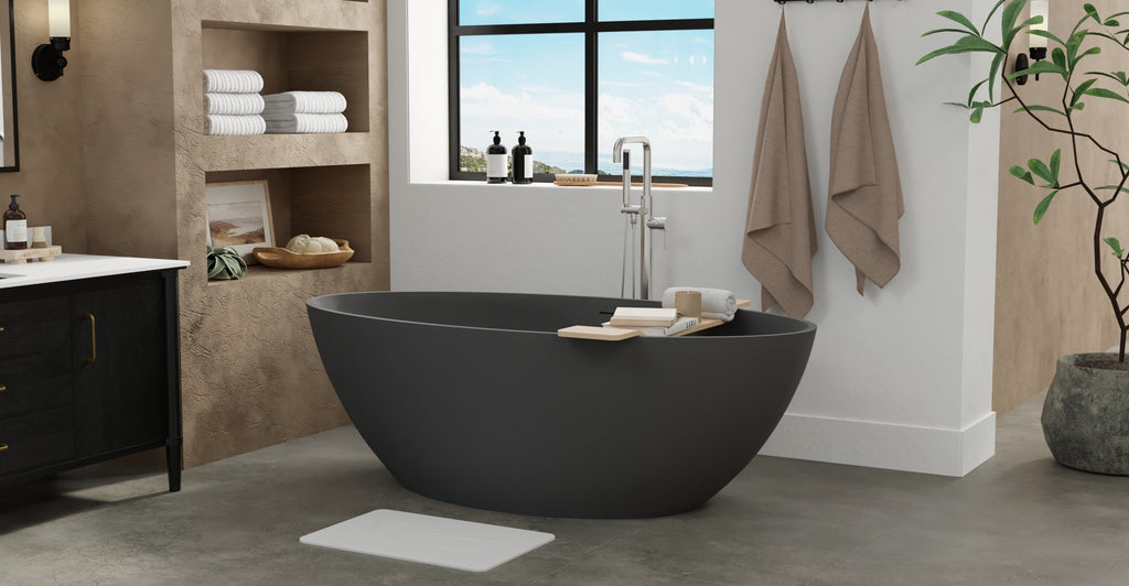 Badeloft BW-05-XL-BLK matte black freestanding bathtub, lifestyle view 7