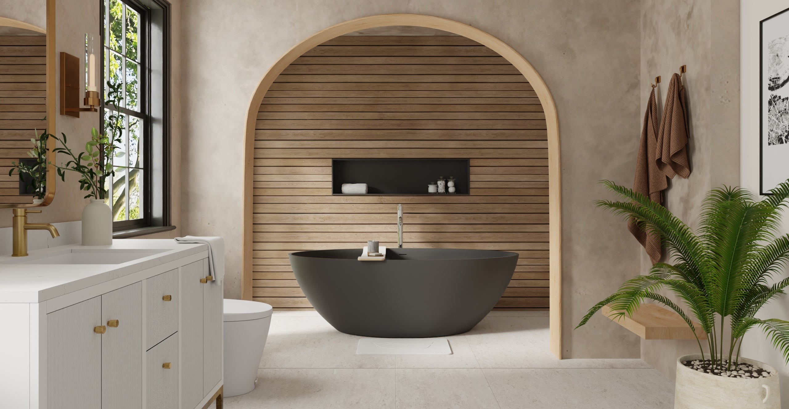 Badeloft BW-05-XL-BLK matte black freestanding bathtub, lifestyle view