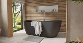 Badeloft BW-09-BLK matte black freestanding bathtub, lifestyle view