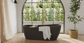 Badeloft BW-09-BLK matte black freestanding bathtub, lifestyle view 6
