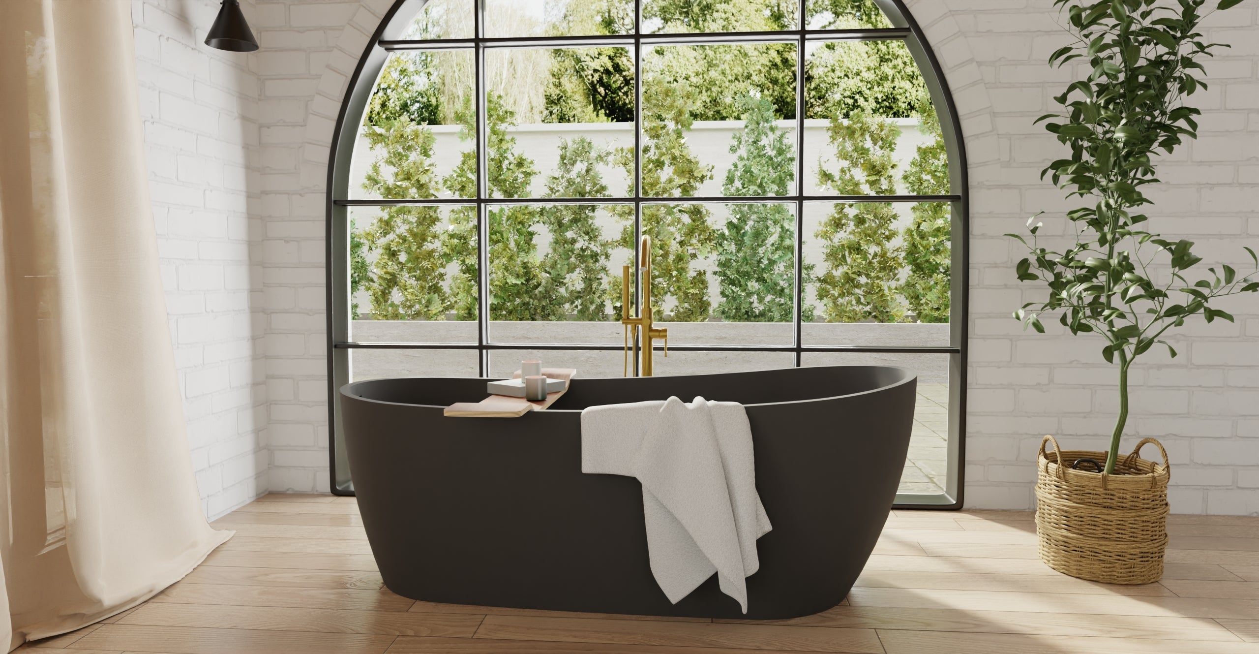 Badeloft BW-09-BLK matte black freestanding bathtub, lifestyle view 6