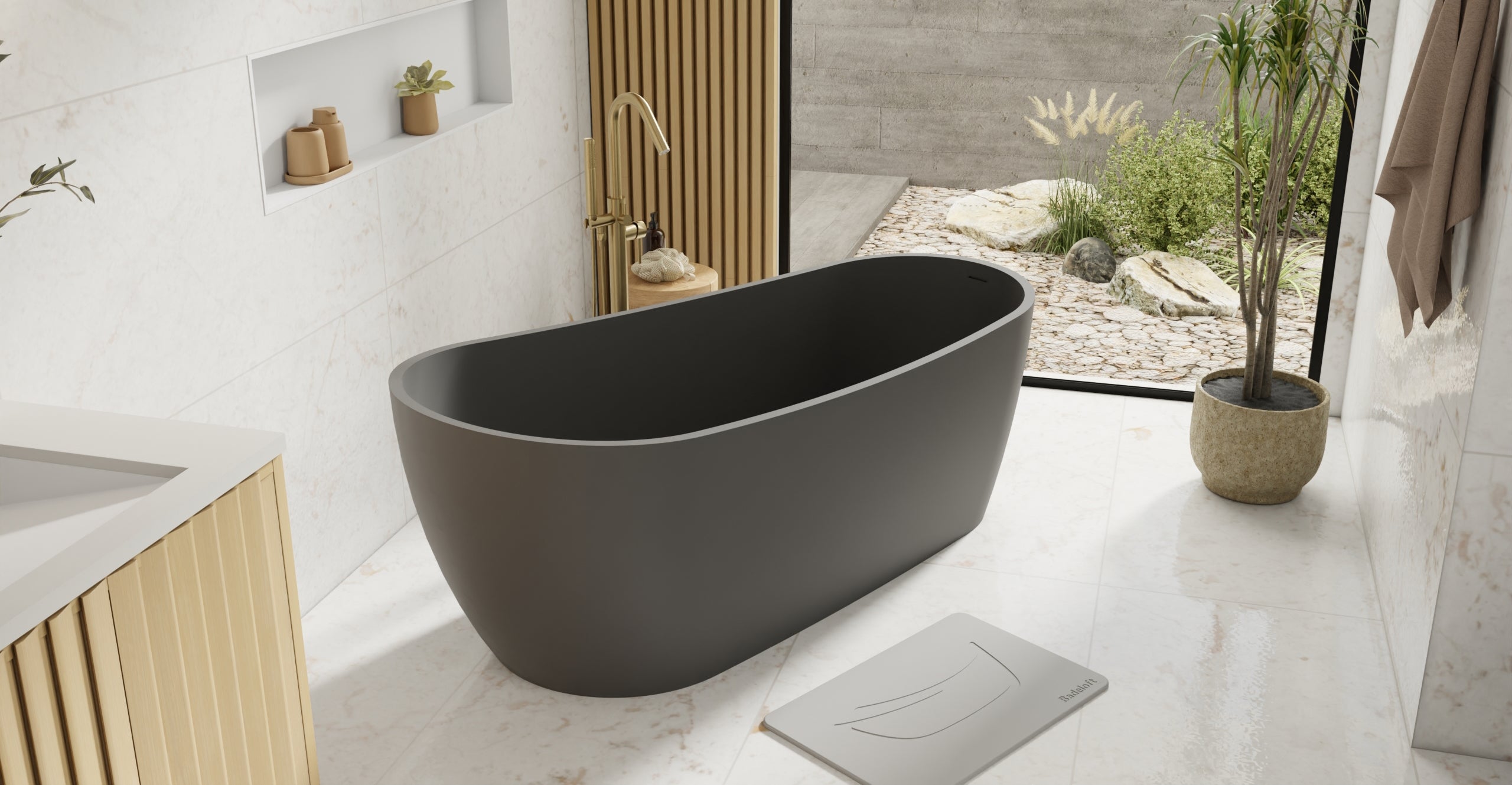 Badeloft BW-09-BLK matte black freestanding bathtub, lifestyle view 5