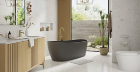 Badeloft BW-09-BLK matte black freestanding bathtub, lifestyle view 3