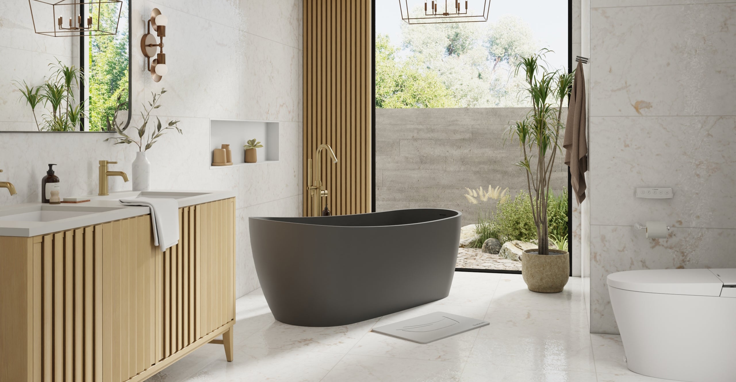 Badeloft BW-09-BLK matte black freestanding bathtub, lifestyle view 3