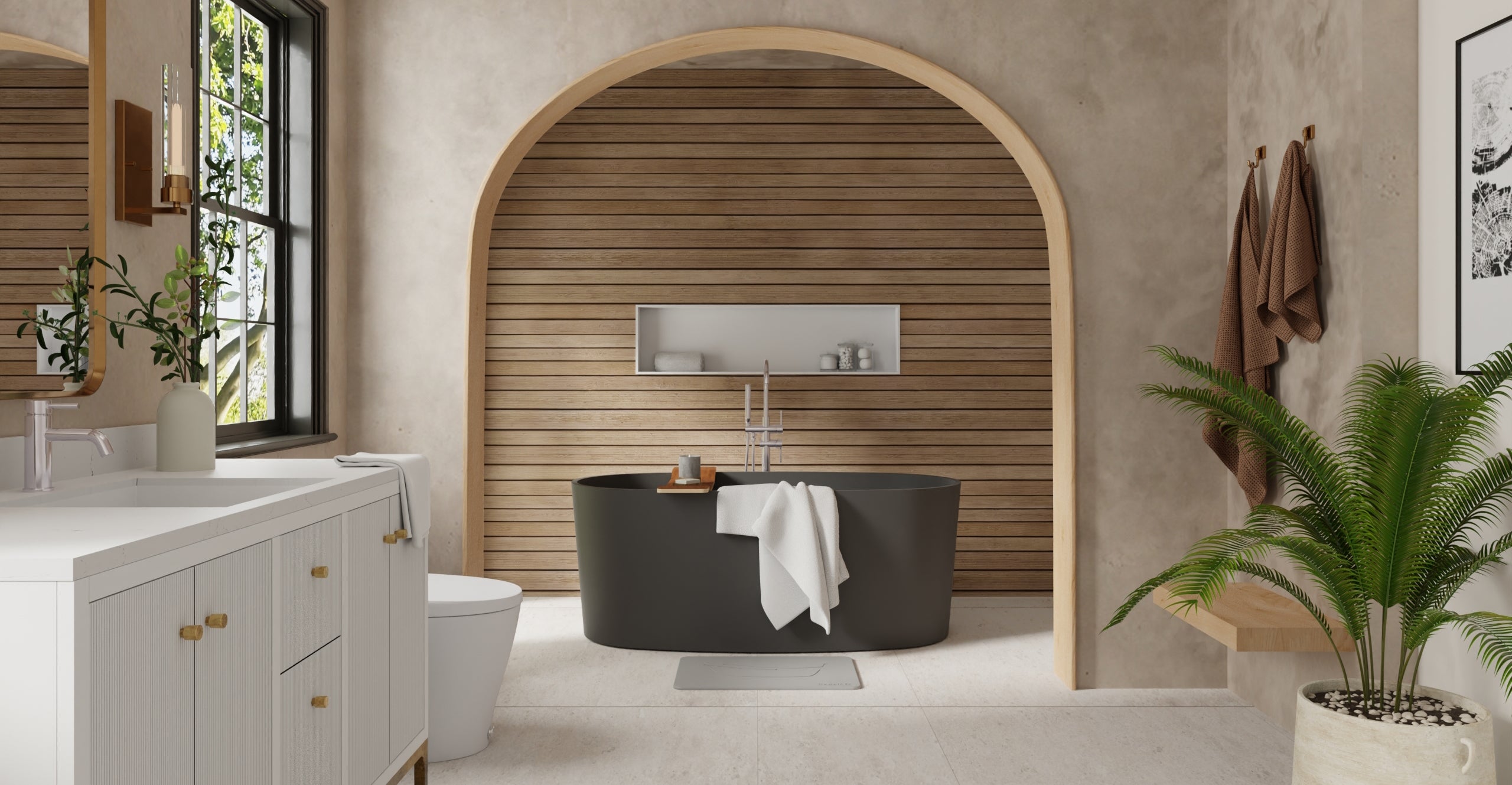Badeloft BW-08-BLK matte black freestanding bathtub, lifestyle view