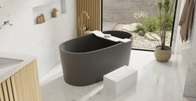 Badeloft BW-08-BLK matte black freestanding bathtub, lifestyle view 6