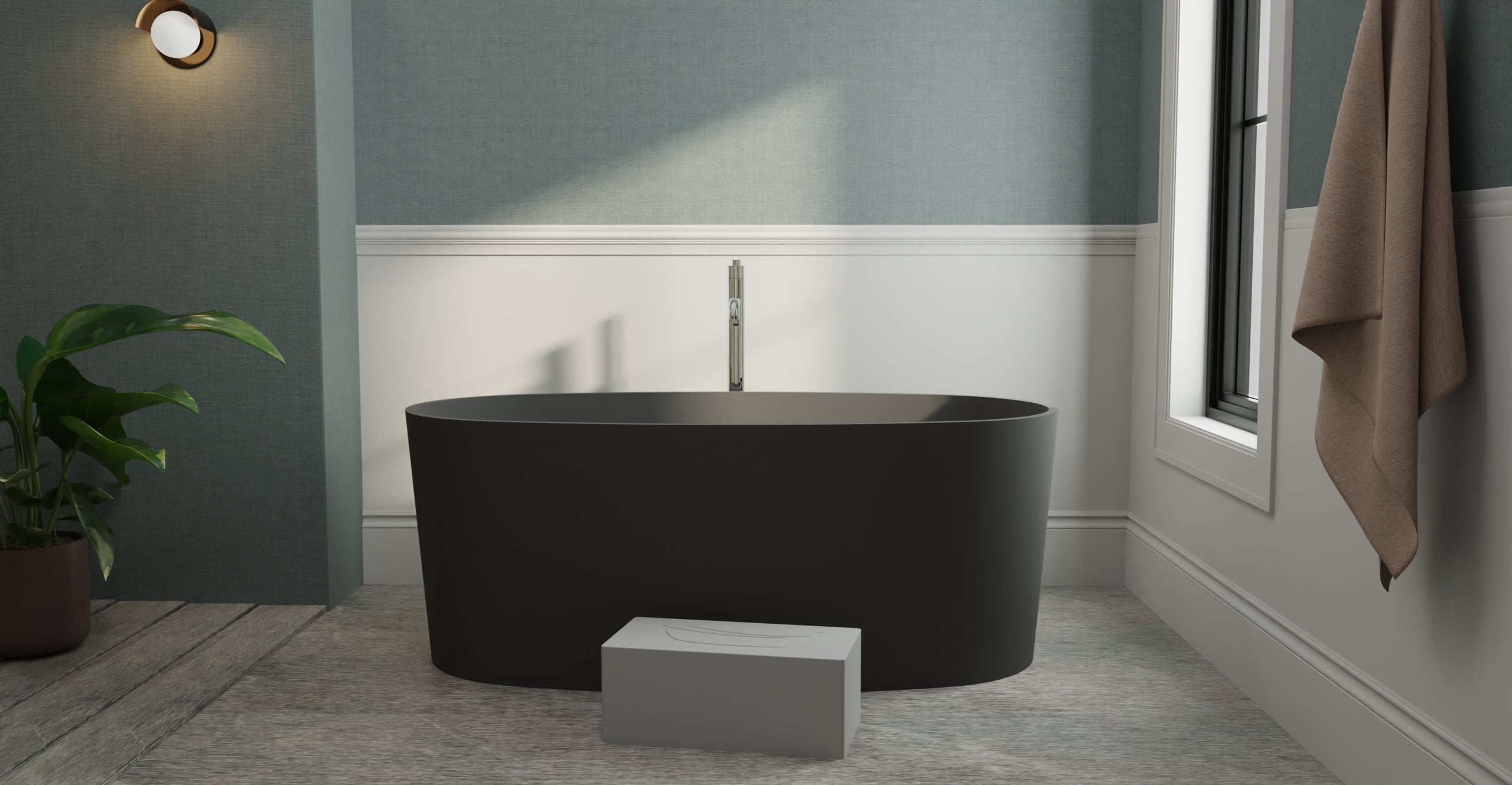Badeloft BW-08-BLK matte black freestanding bathtub, lifestyle view 7