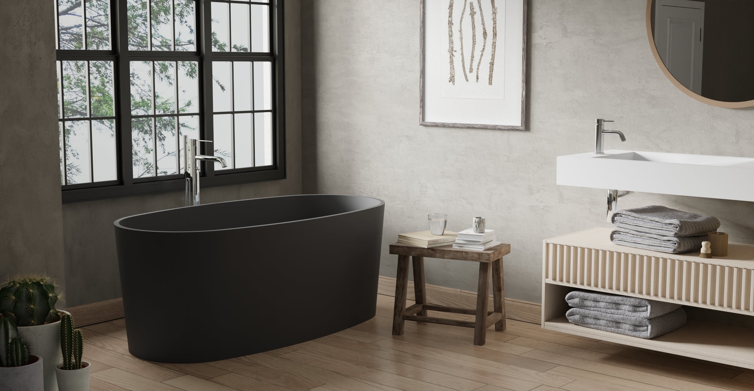 Badeloft BW-08-BLK matte black freestanding bathtub, top view