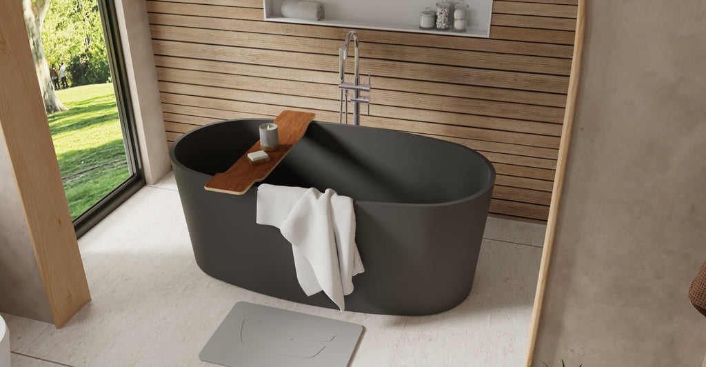 Badeloft BW-08-BLK matte black freestanding bathtub, lifestyle view 3