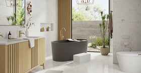 Badeloft BW-08-BLK matte black freestanding bathtub, lifestyle view 4