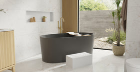Badeloft BW-08-BLK matte black freestanding bathtub, lifestyle view 5