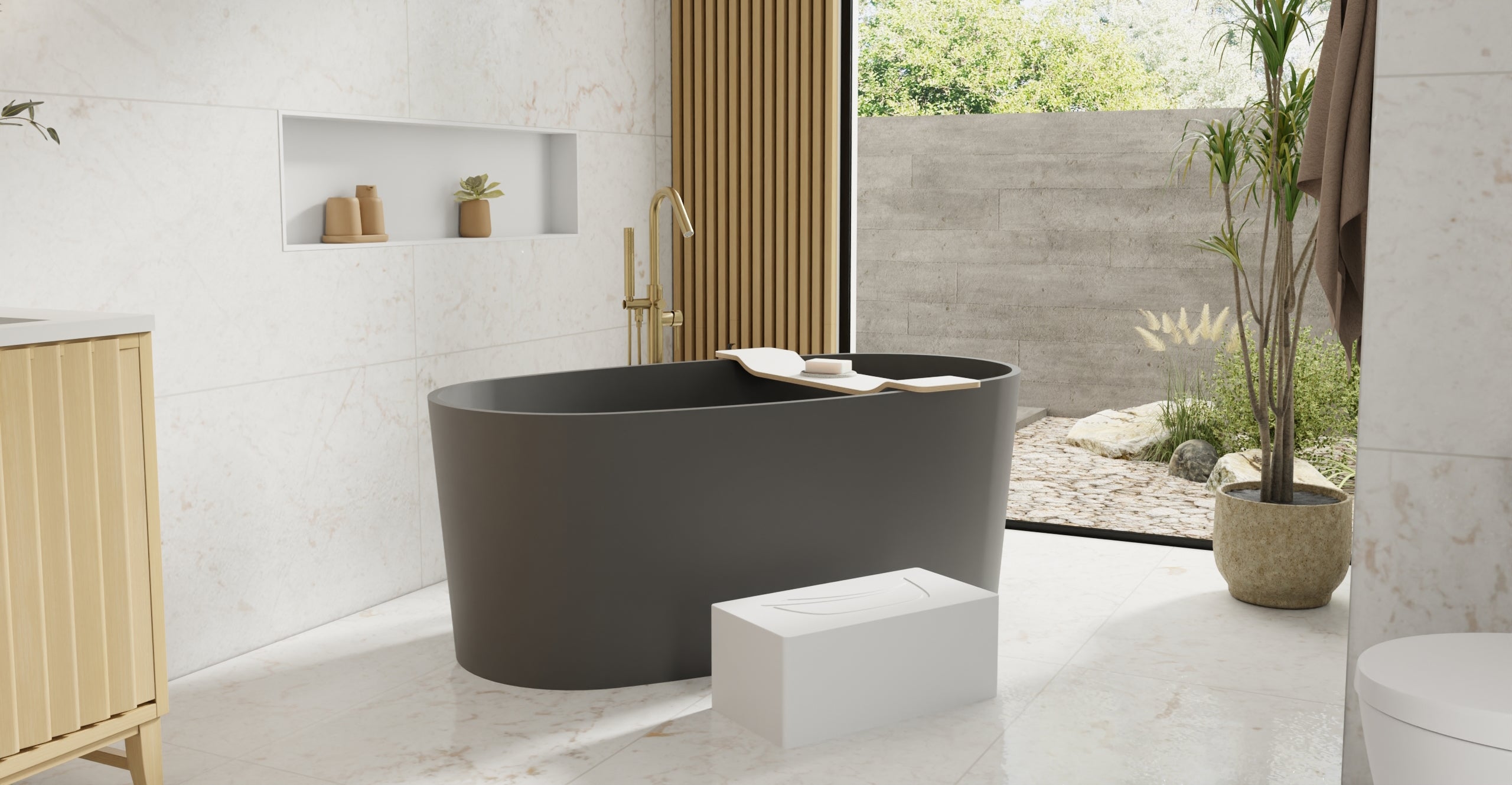 Badeloft BW-08-BLK matte black freestanding bathtub, lifestyle view 5