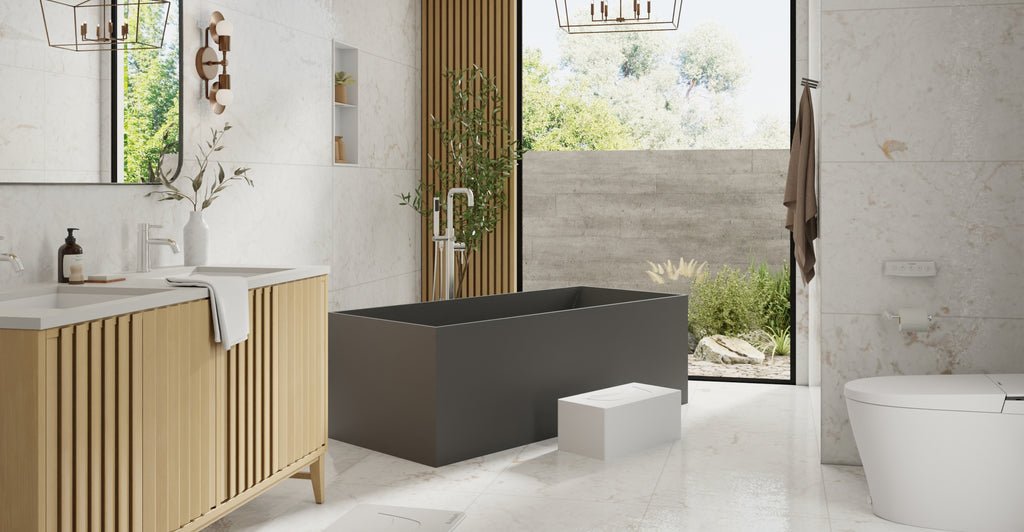 Badeloft BW-07-BLK matte black freestanding bathtub, lifestyle view 4