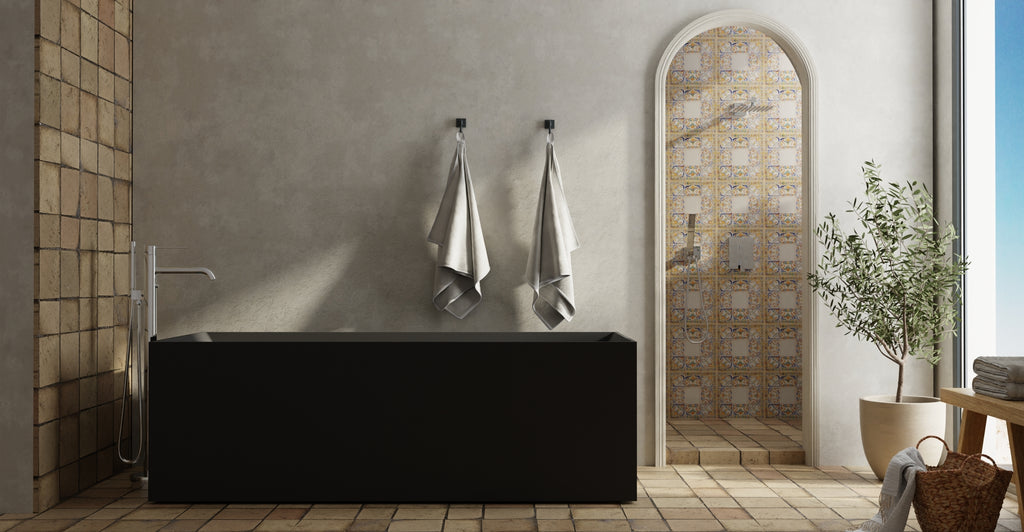 Badeloft BW-07-BLK matte black freestanding bathtub, lifestyle view 7