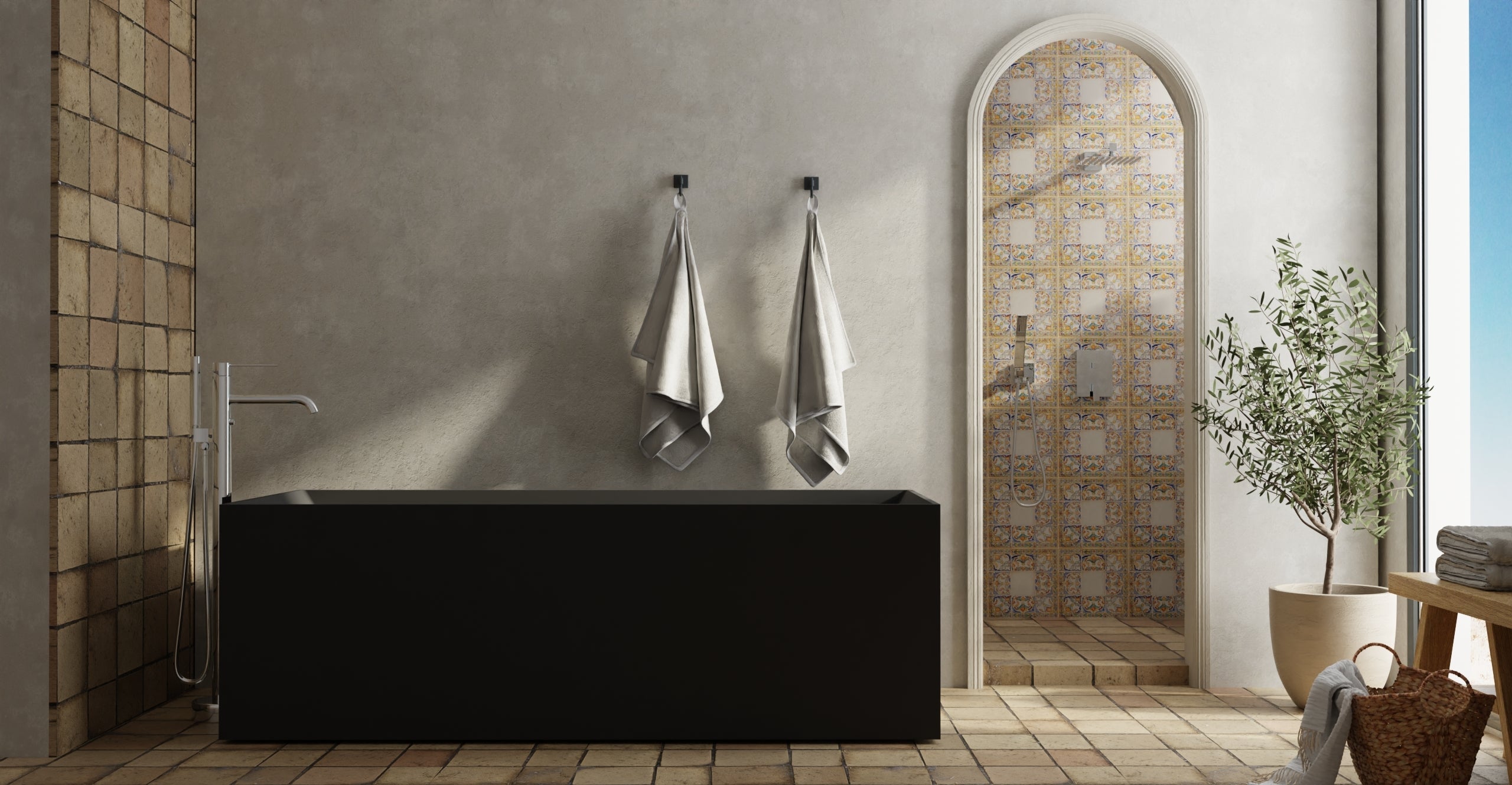 Badeloft BW-07-BLK matte black freestanding bathtub, lifestyle view 7