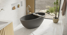 Badeloft BW-04-XL-BLK matte black freestanding bathtub, lifestyle view 6