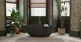 Badeloft BW-04-XL-BLK matte black freestanding bathtub, lifestyle view 7
