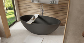 Badeloft BW-04-XL-BLK matte black freestanding bathtub, lifestyle view 3