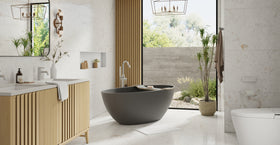 Badeloft BW-04-XL-BLK matte black freestanding bathtub, lifestyle view 4
