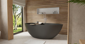 Badeloft BW-04-XL-BLK matte black freestanding bathtub, lifestyle view 2