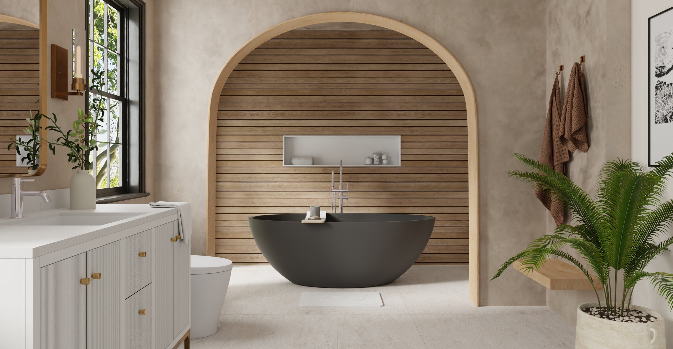 Badeloft BW-04-XL-BLK matte black freestanding bathtub, lifestyle view