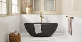 Badeloft BW-04-L-BLK matte black freestanding bathtub, lifestyle view 7