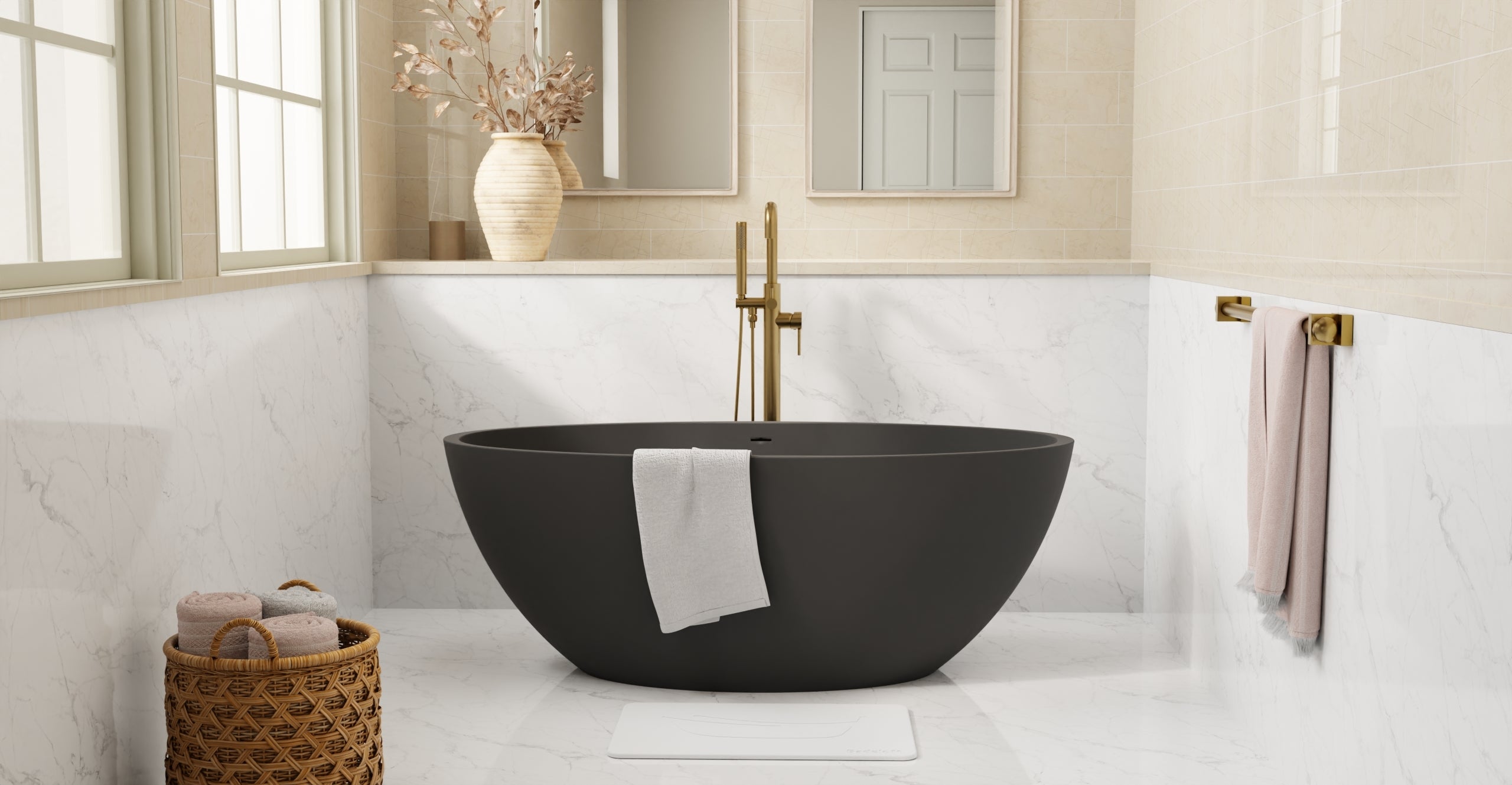 Badeloft BW-04-L-BLK matte black freestanding bathtub, lifestyle view 7