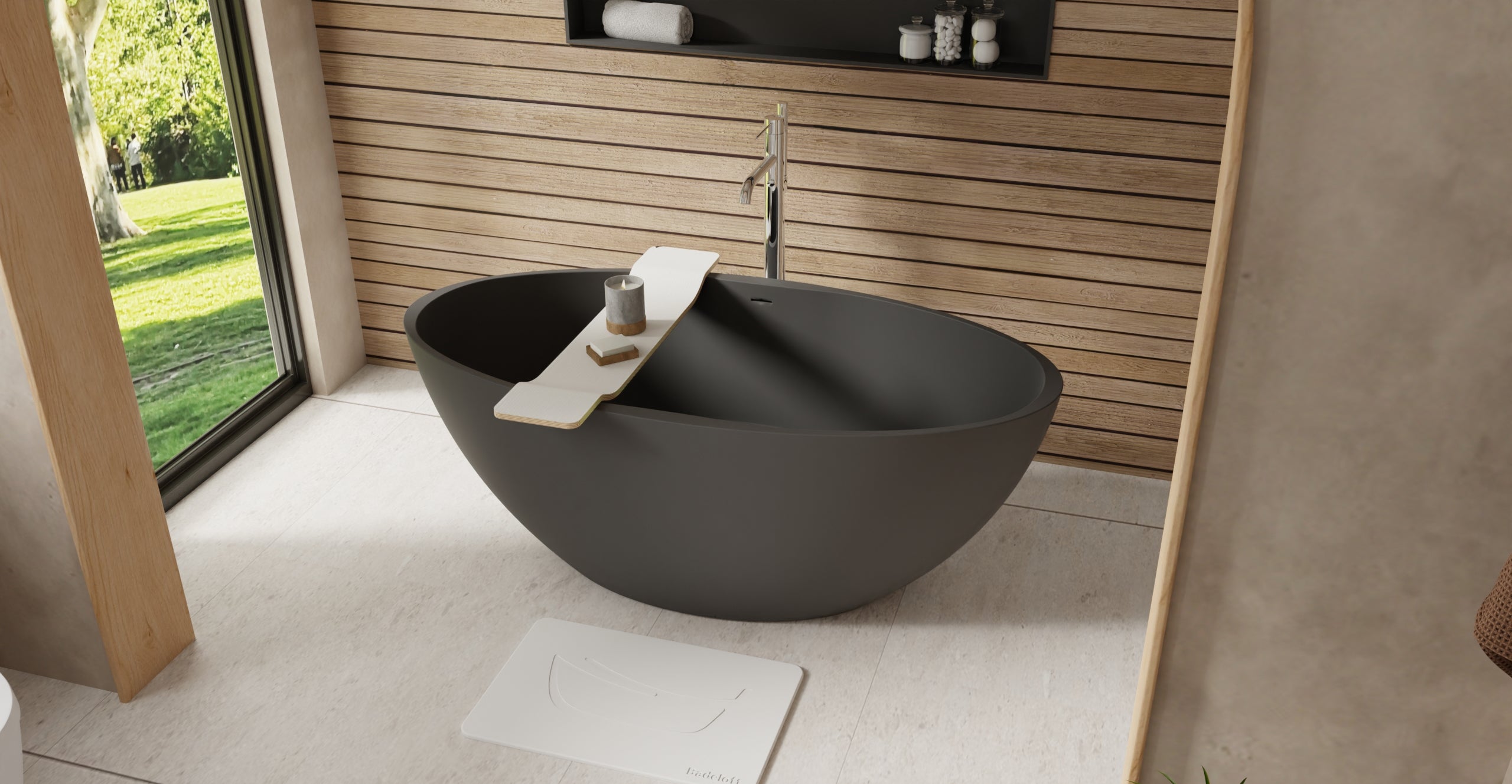 Badeloft BW-04-L-BLK matte black freestanding bathtub, lifestyle view 3