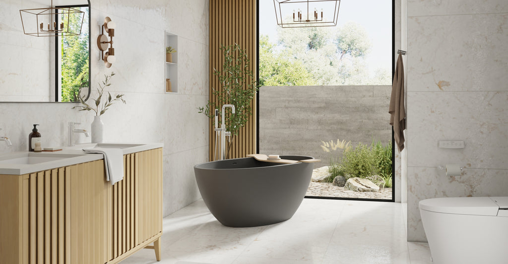 Badeloft BW-04-L-BLK matte black freestanding bathtub, lifestyle view 4