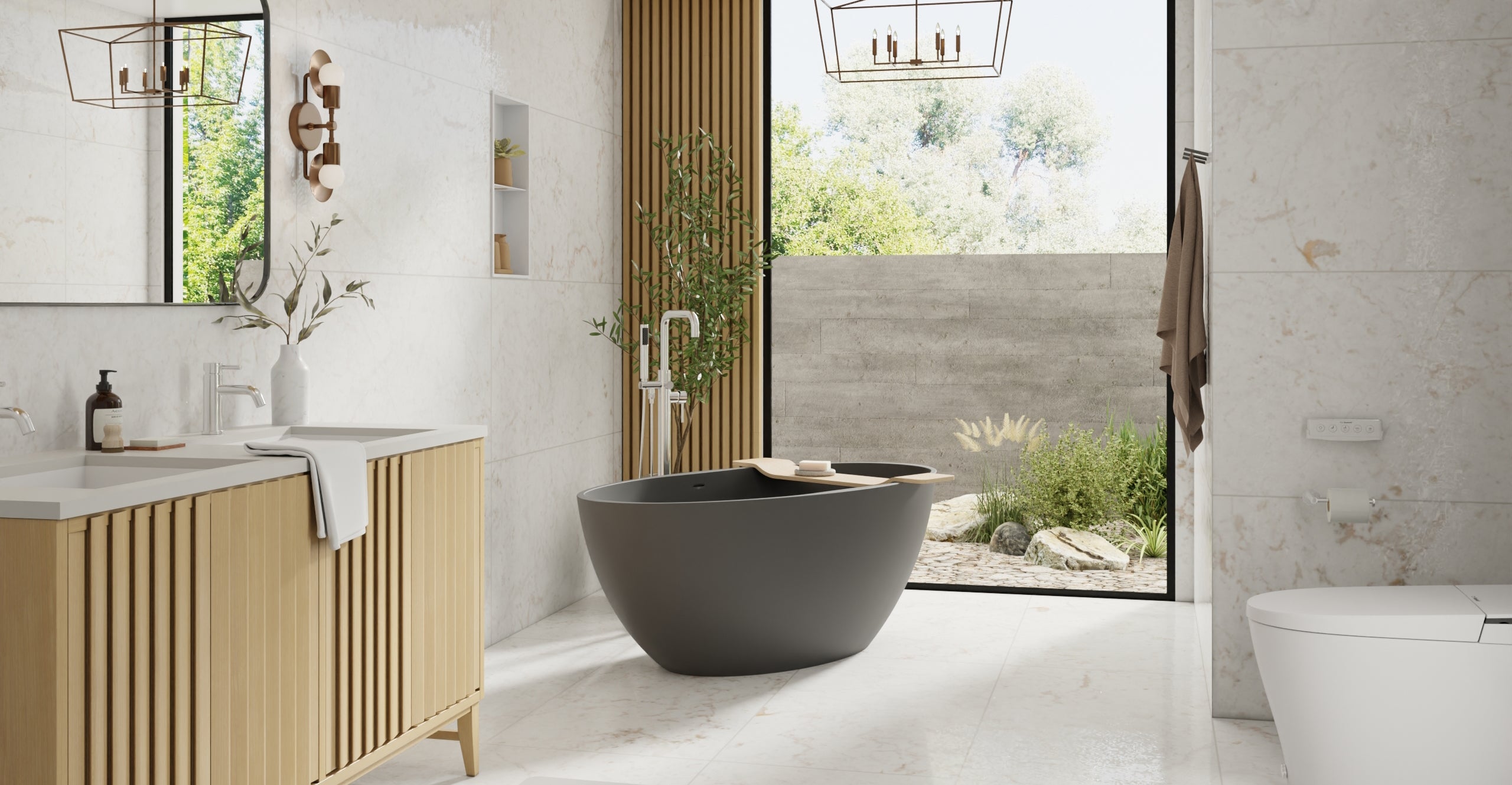 Badeloft BW-04-L-BLK matte black freestanding bathtub, lifestyle view 4